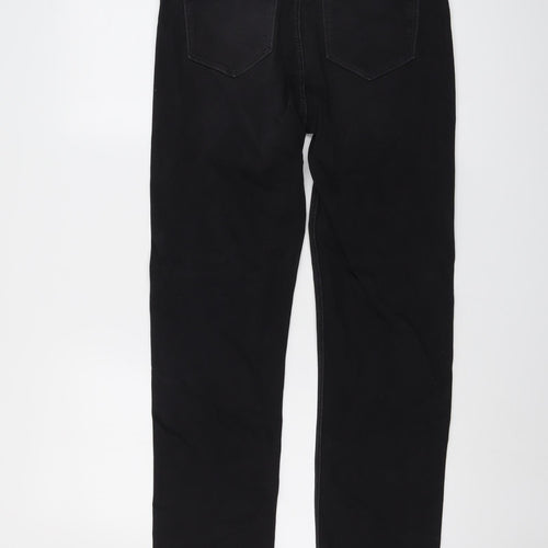 Marks and Spencer Womens Black Cotton Straight Jeans Size 12 L29 in Regular Button
