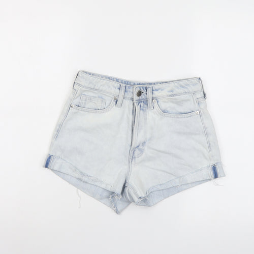 H&M Womens Blue Cotton Hot Pants Shorts Size 4 L3 in Regular Button