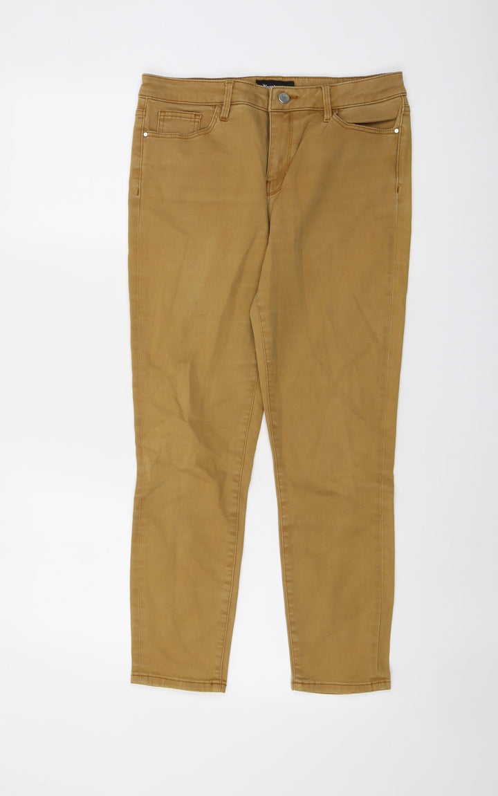 Warehouse Womens Brown Cotton Skinny Jeans Size 12 L25 in Regular Button