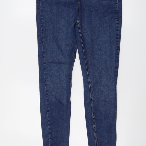 Topshop Womens Blue Cotton Skinny Jeans Size 30 in L30 in Regular Button - Distressed ankle detail