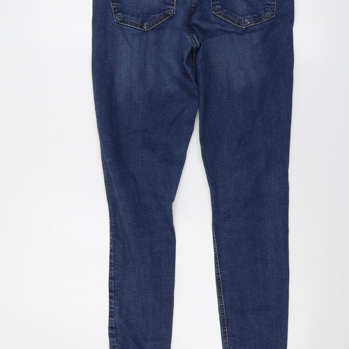 Topshop Womens Blue Cotton Skinny Jeans Size 30 in L30 in Regular Button - Distressed ankle detail