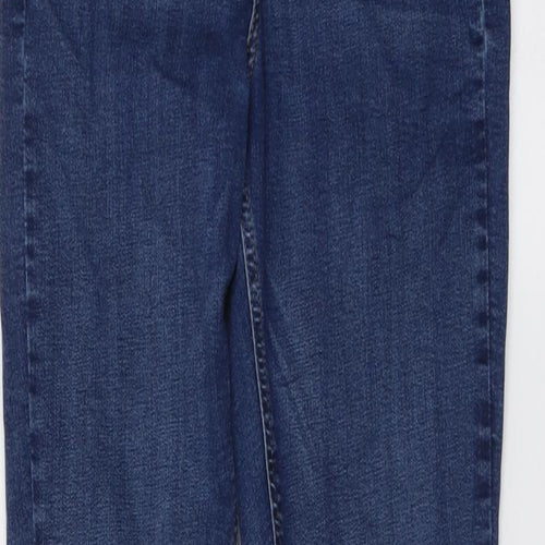 Topshop Womens Blue Cotton Skinny Jeans Size 30 in L30 in Regular Button - Distressed ankle detail