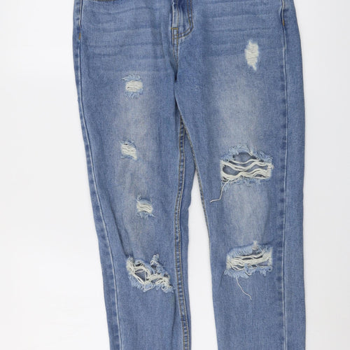 PRETTYLITTLETHING Womens Blue Cotton Straight Jeans Size 8 L24 in Regular Button