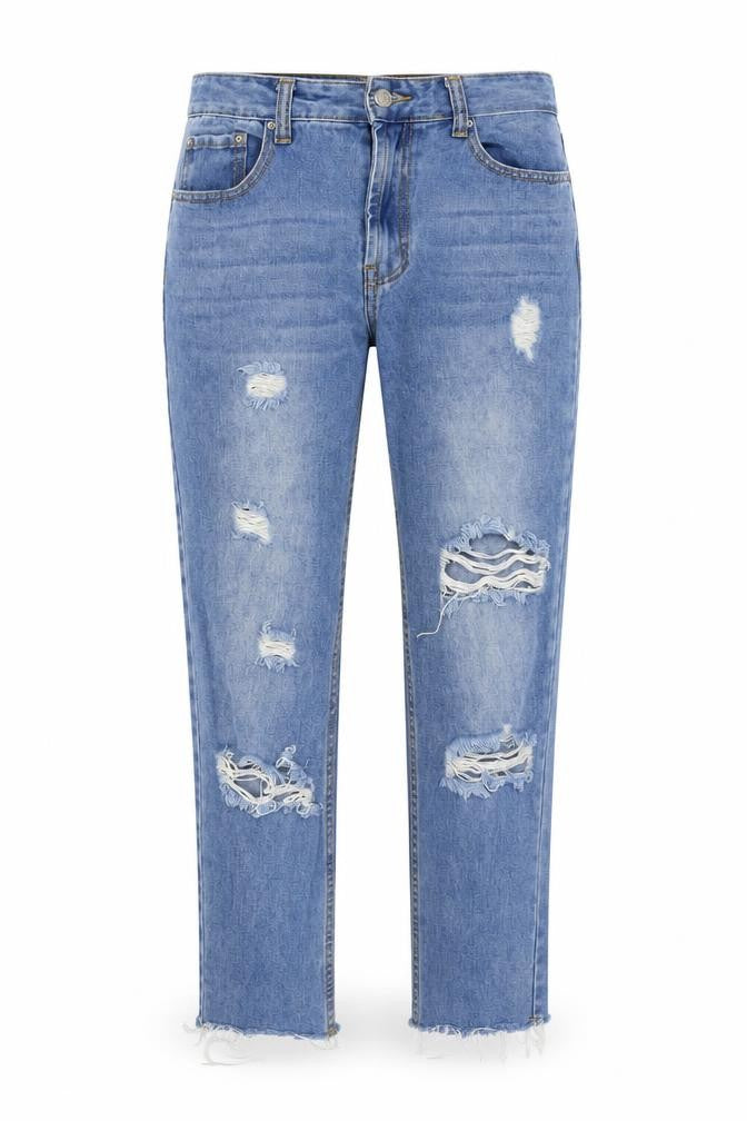 PRETTYLITTLETHING Womens Blue Cotton Straight Jeans Size 8 L24 in Regular Button