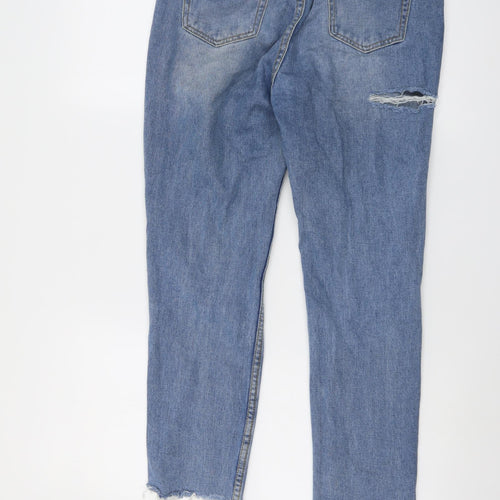 PRETTYLITTLETHING Womens Blue Cotton Straight Jeans Size 8 L24 in Regular Button