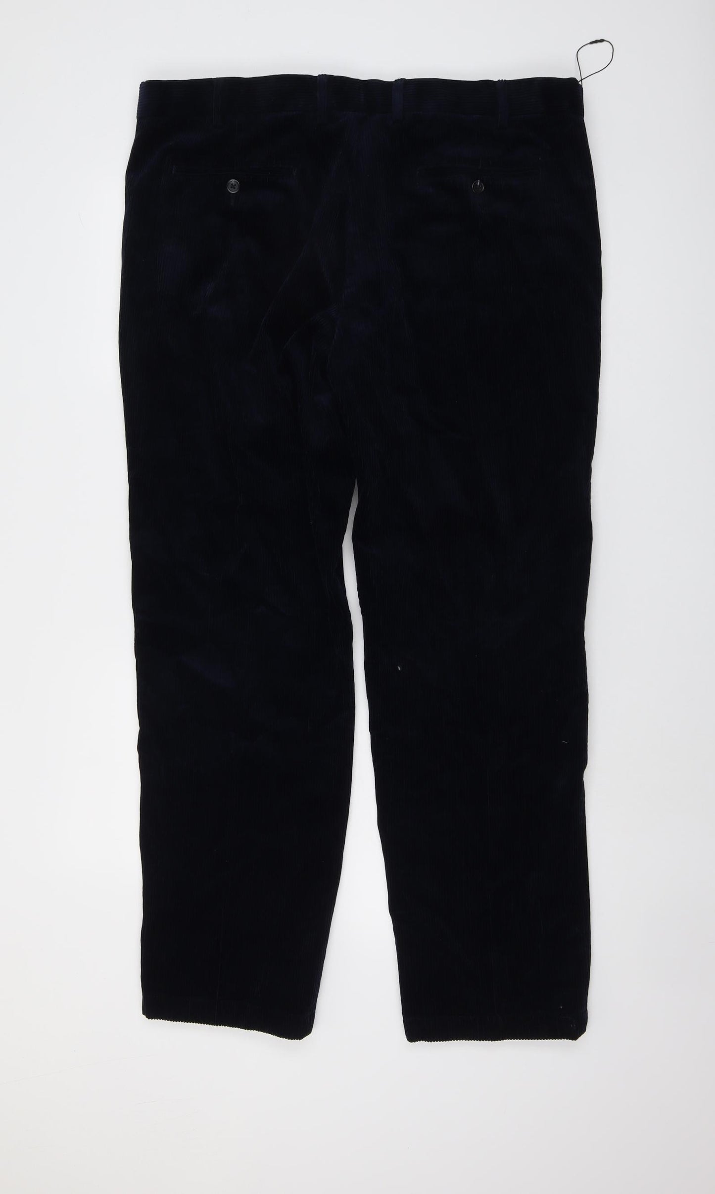 Marks and Spencer Mens Blue Cotton Trousers Size 40 in L31 in Regular Button