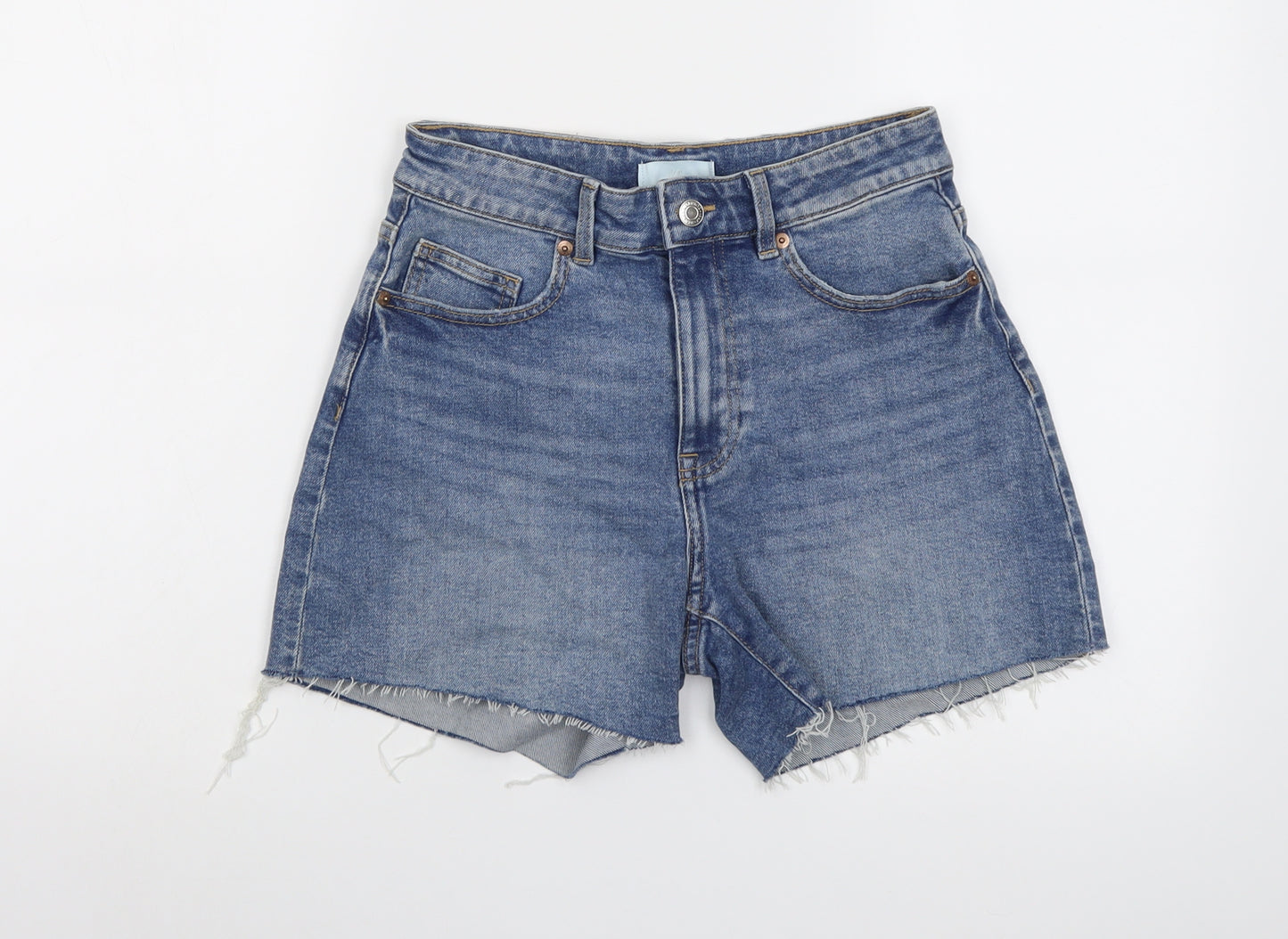 H&M Womens Blue Cotton Cut-Off Shorts Size 6 L4 in Regular Button