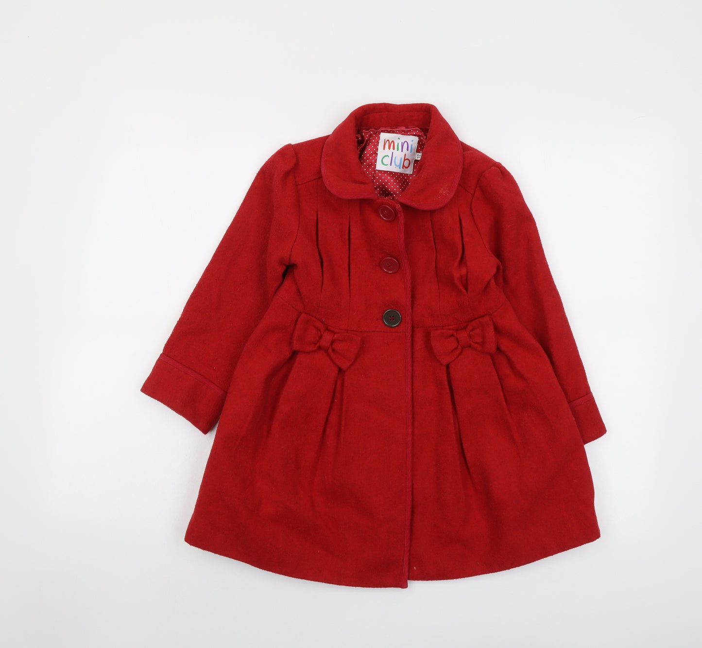 Mini Club Girls Red Pea Coat Coat Size 5-6 Years Button