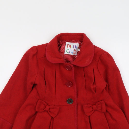 Mini Club Girls Red Pea Coat Coat Size 5-6 Years Button