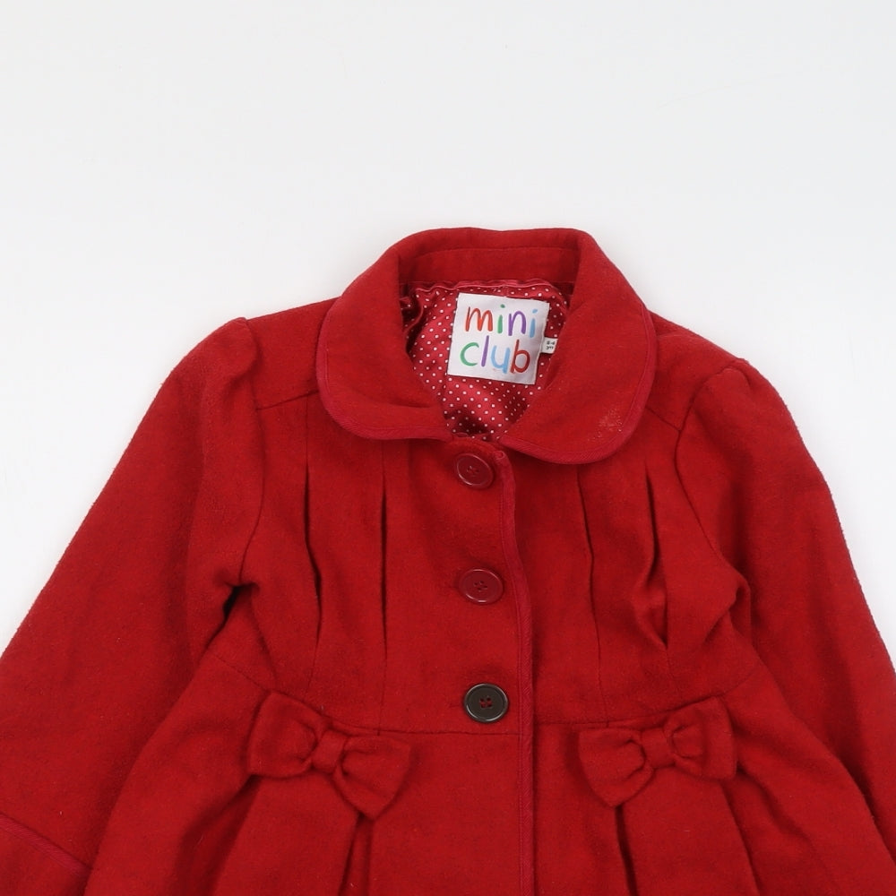 Mini Club Girls Red Pea Coat Coat Size 5-6 Years Button