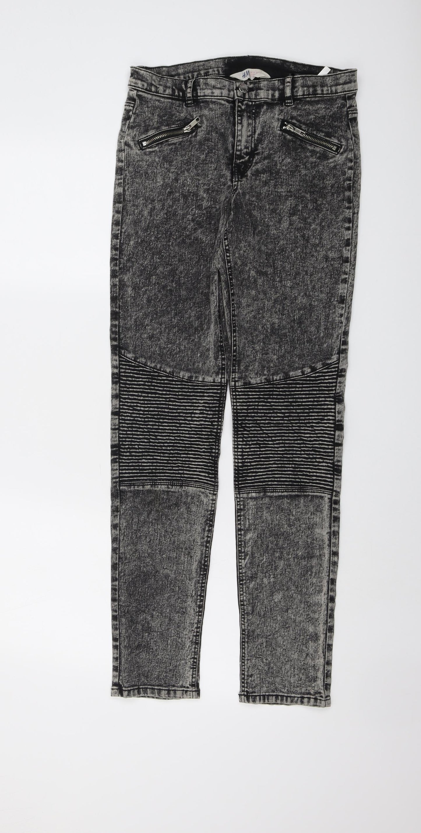 H&M Girls Grey Cotton Skinny Jeans Size 14 Years Regular Button