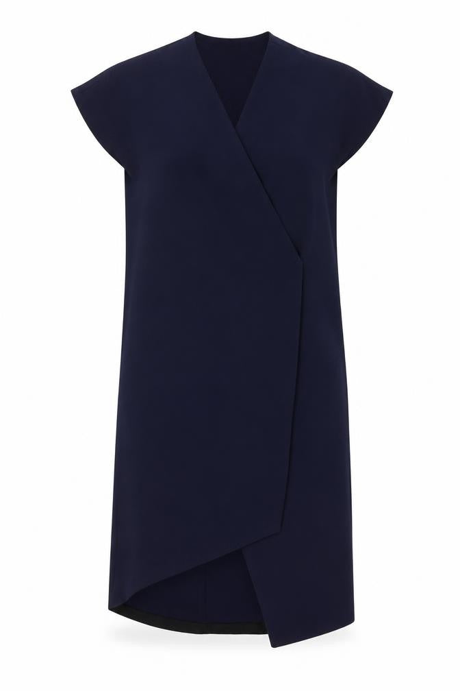 Front view of Finery women’s blue polyester sheath, size UK 6, v-neck tie