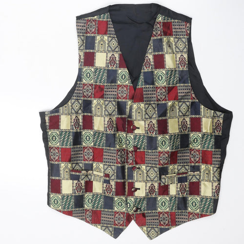 St Michael Mens Multicoloured Geometric Silk Jacket Suit Waistcoat Size L Regular