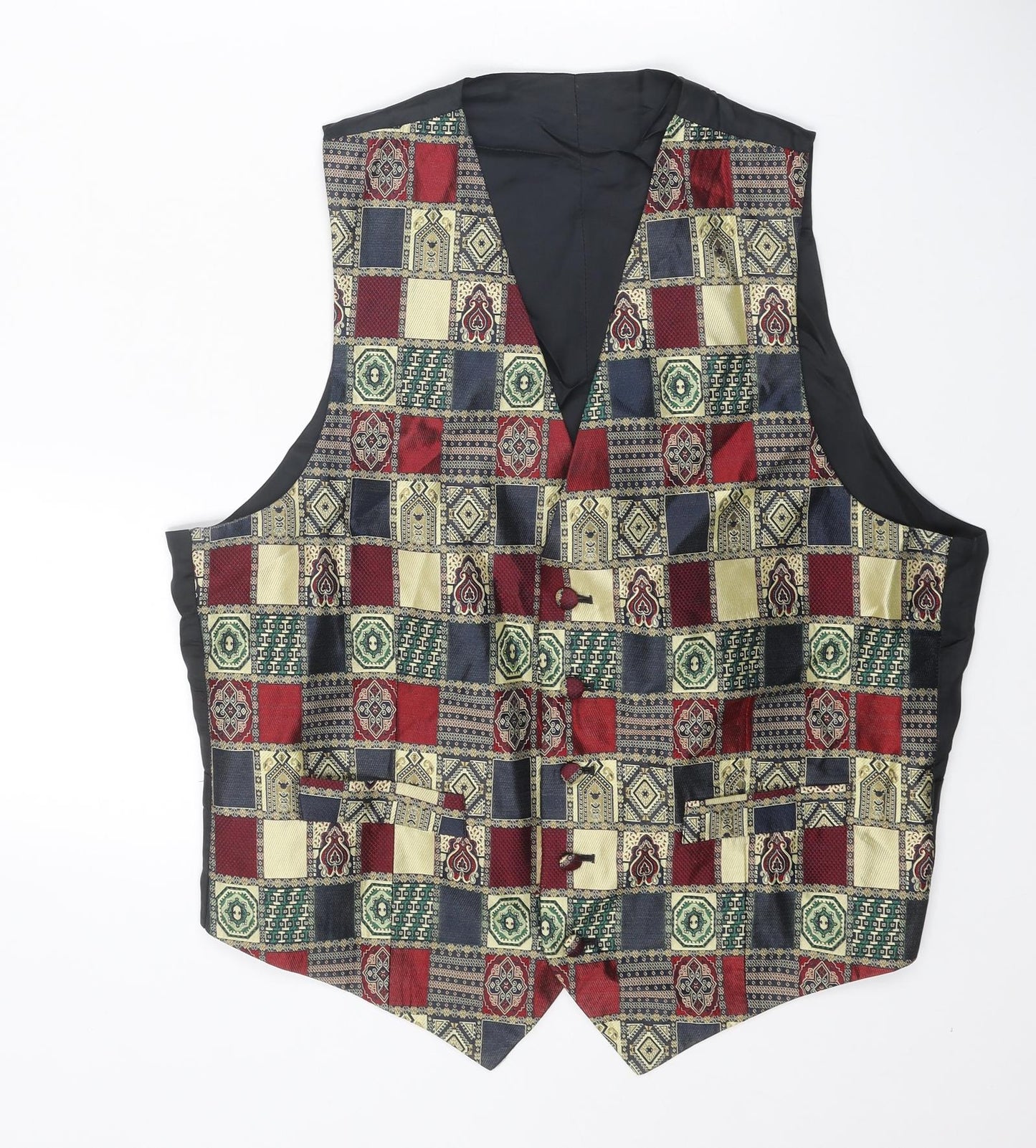 St Michael Mens Multicoloured Geometric Silk Jacket Suit Waistcoat Size L Regular