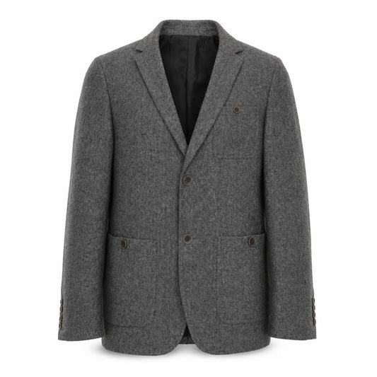 Front view of Brave Soul men’s grey polyester jacket blazer, size 38, regular