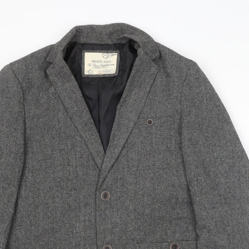 Brave Soul Mens Grey Polyester Jacket Blazer Size 38 Regular
