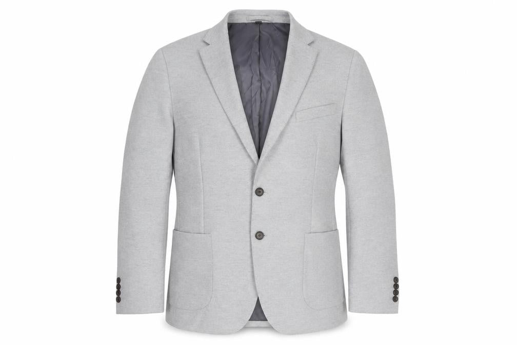 Front view of Marks & Spencer men’s grey polyamide jacket suit jacket, size 42, regular