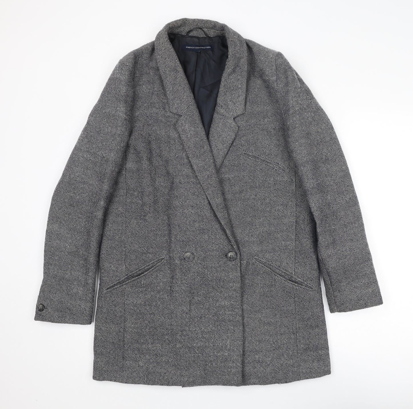 French Connection Womens Blue Overcoat Coat Size 12 Button