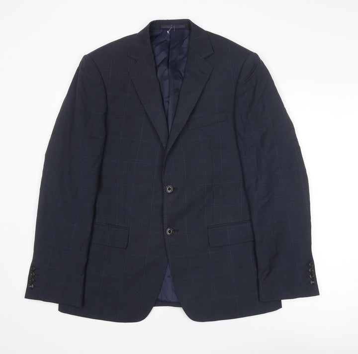 Marks and Spencer Mens Blue Check Wool Jacket Suit Jacket Size 40 Regular