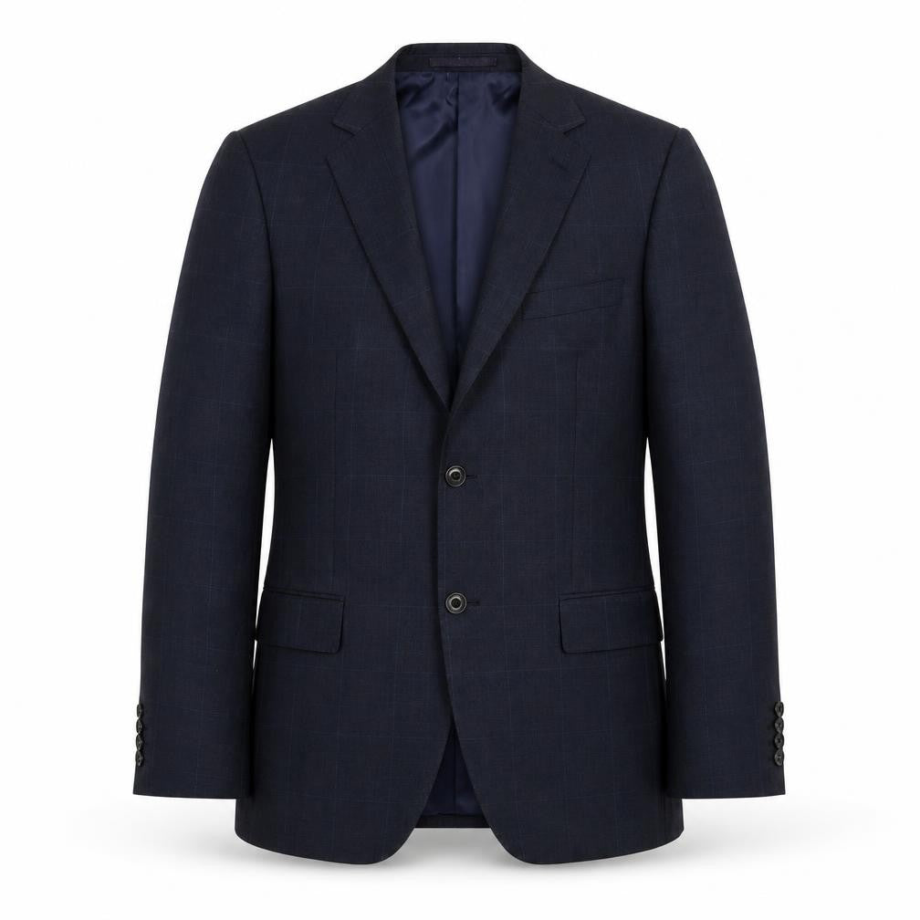 Front view of Marks & Spencer men’s blue check wool jacket suit jacket, size 40, regular