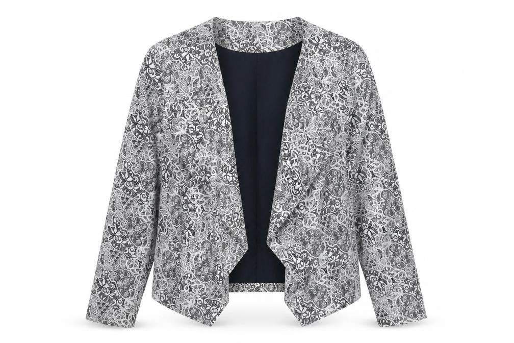Front view of Linea women’s white floral jacket blazer, size UK 16