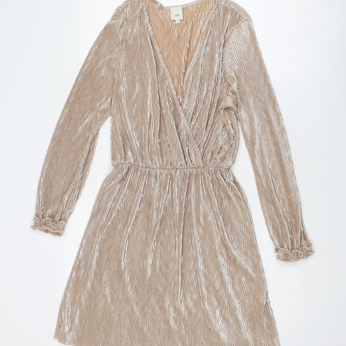 River Island Womens Beige Polyester A-Line Size 12 V-Neck Pullover - Metallic