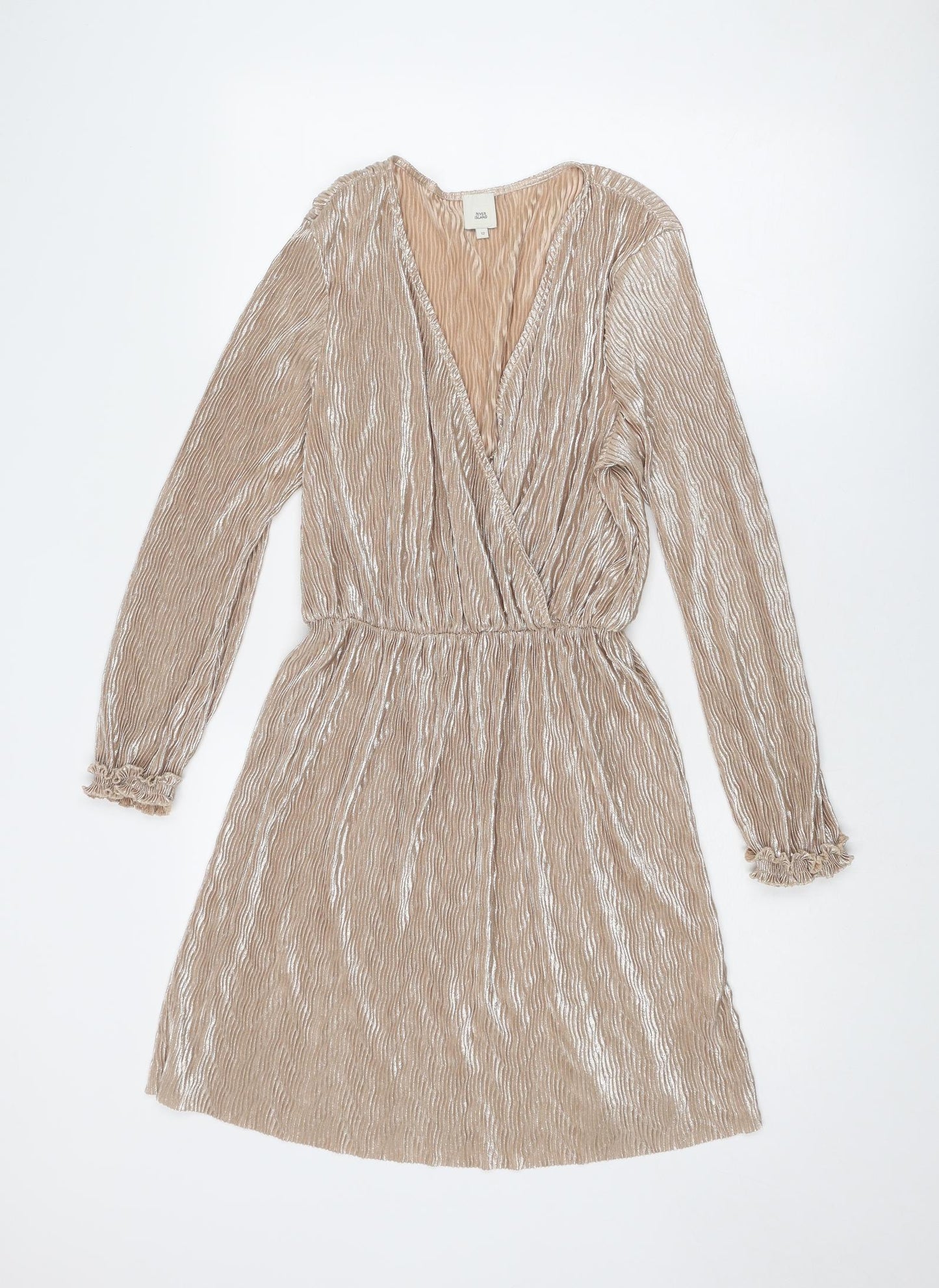 River Island Womens Beige Polyester A-Line Size 12 V-Neck Pullover - Metallic