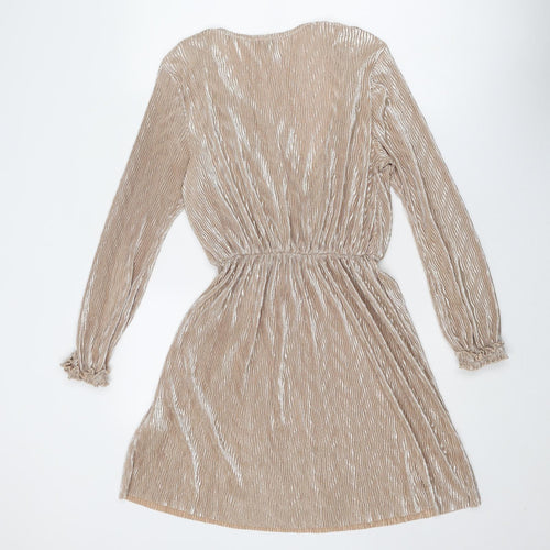 River Island Womens Beige Polyester A-Line Size 12 V-Neck Pullover - Metallic