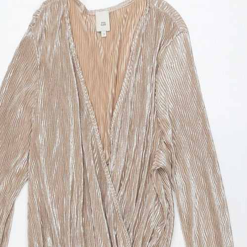 River Island Womens Beige Polyester A-Line Size 12 V-Neck Pullover - Metallic