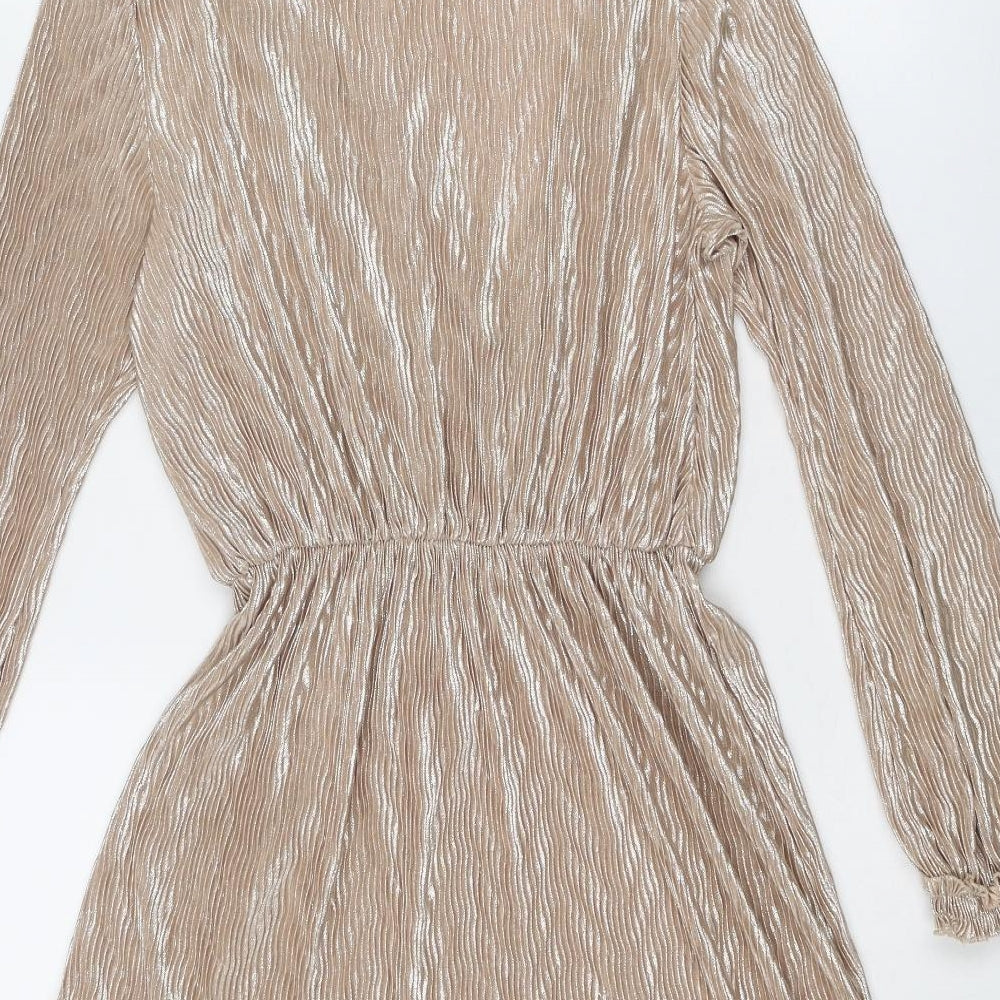 River Island Womens Beige Polyester A-Line Size 12 V-Neck Pullover - Metallic