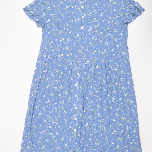 essence Womens Blue Floral Viscose Maxi Size 18 Round Neck Button