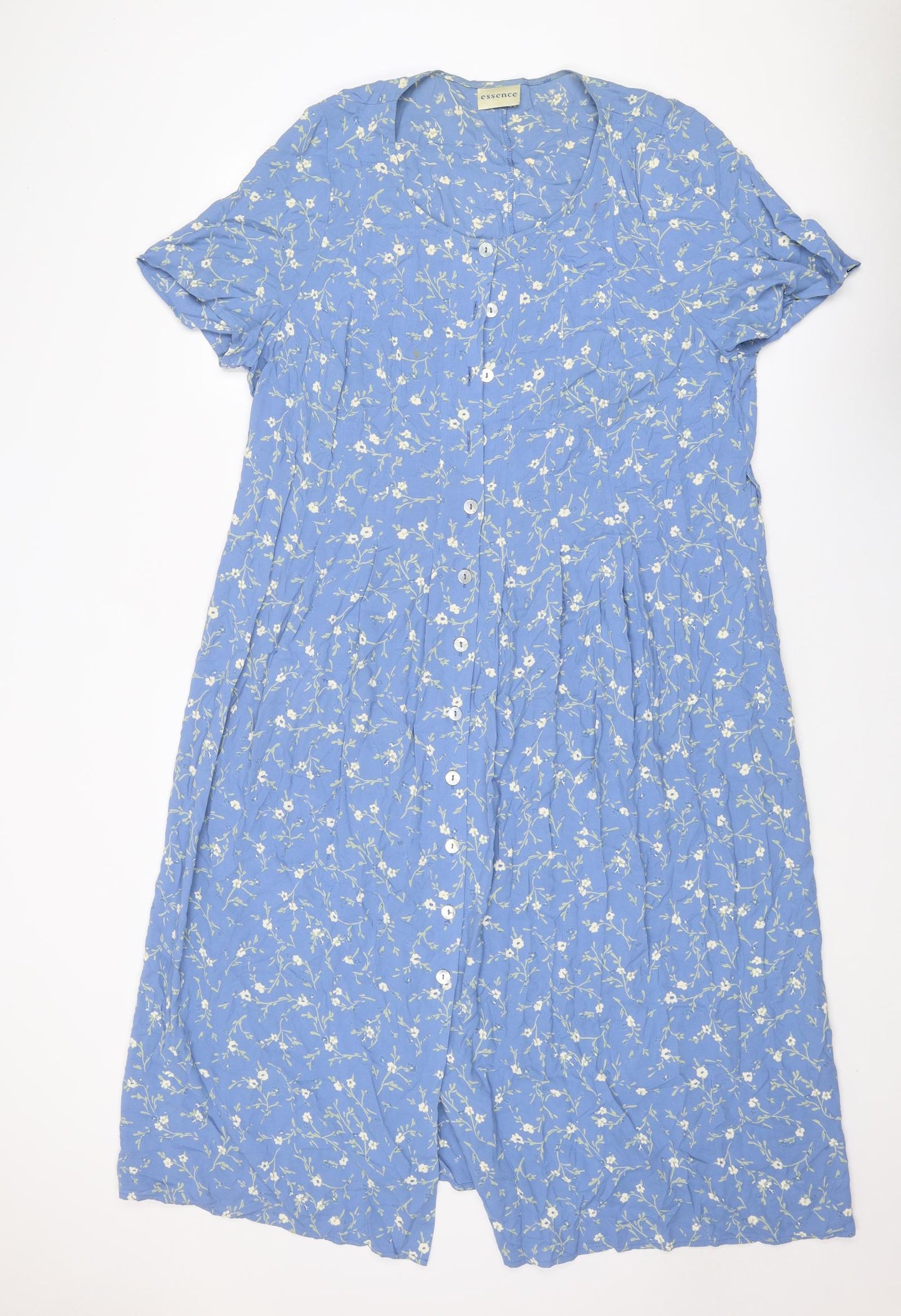 essence Womens Blue Floral Viscose Maxi Size 18 Round Neck Button