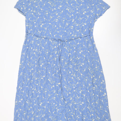 essence Womens Blue Floral Viscose Maxi Size 18 Round Neck Button