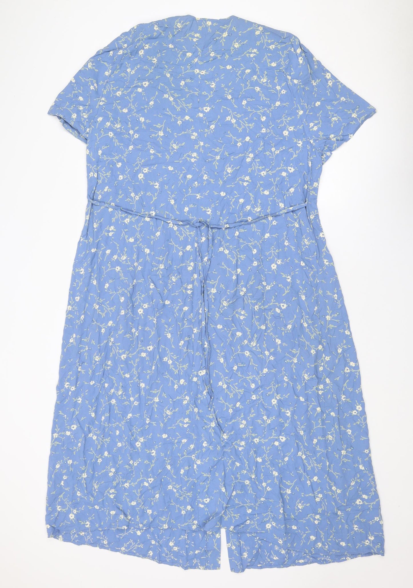 essence Womens Blue Floral Viscose Maxi Size 18 Round Neck Button