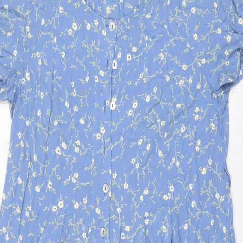 essence Womens Blue Floral Viscose Maxi Size 18 Round Neck Button