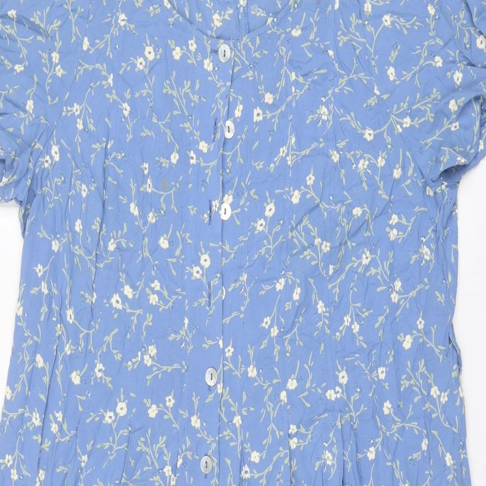 essence Womens Blue Floral Viscose Maxi Size 18 Round Neck Button