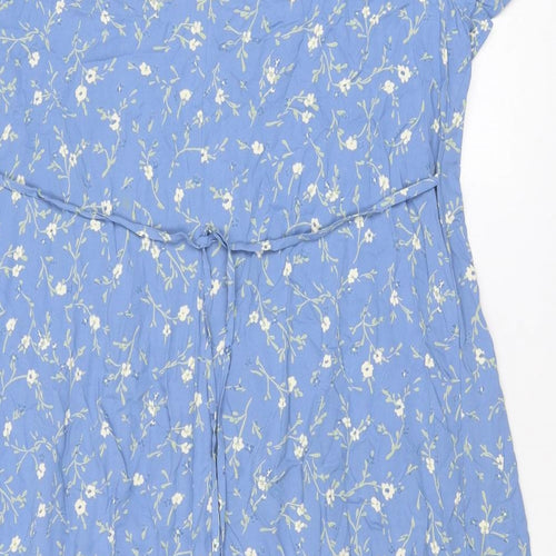 essence Womens Blue Floral Viscose Maxi Size 18 Round Neck Button