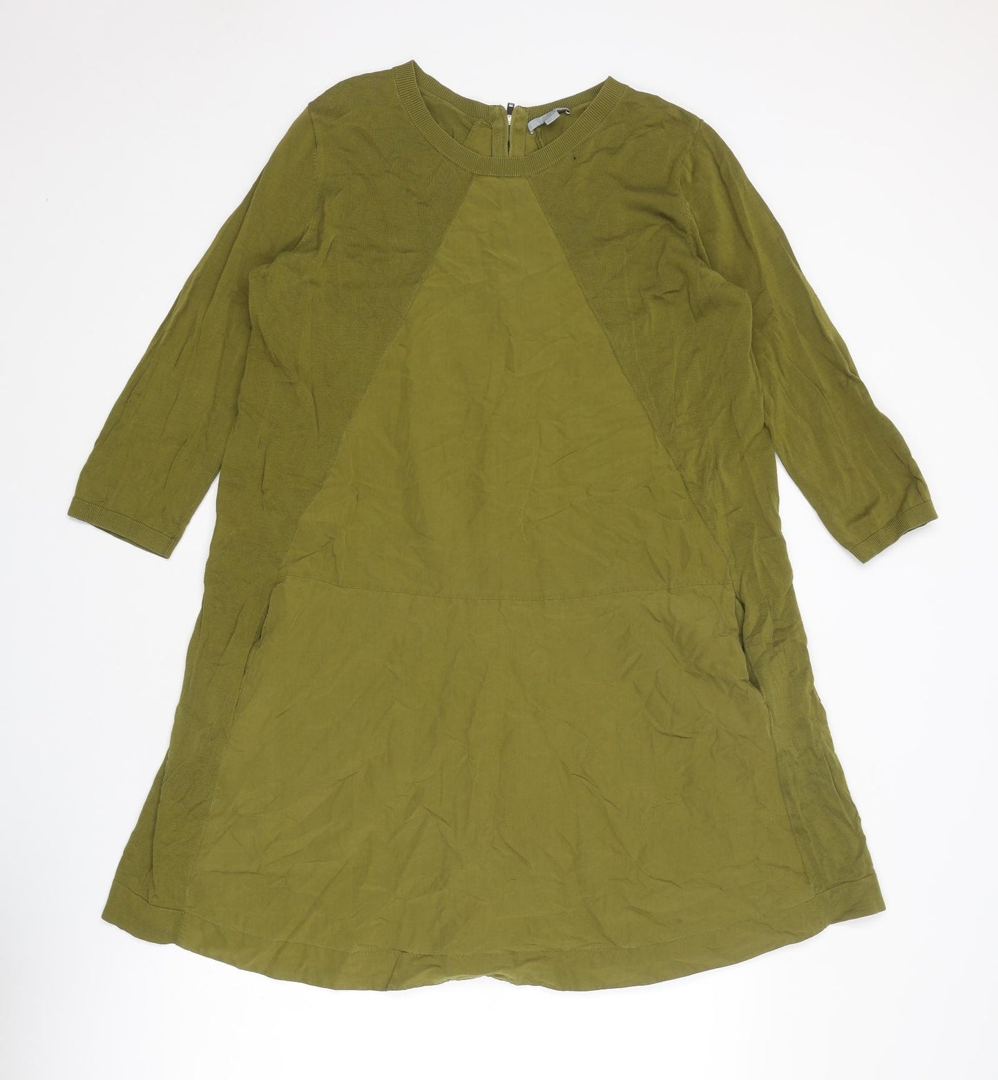 COS Womens Green Cotton Trapeze & Swing Size L Boat Neck Zip