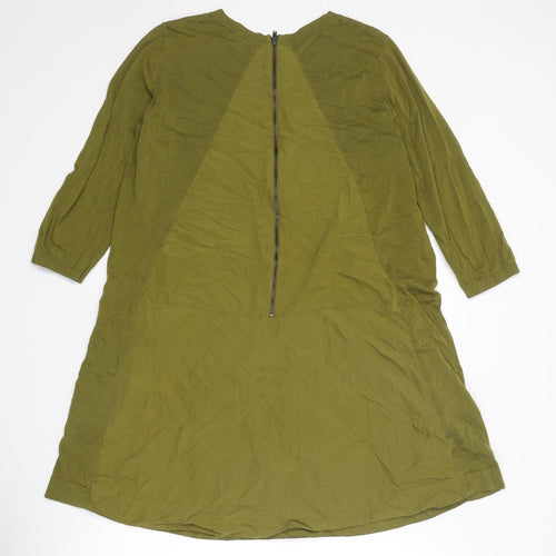 COS Womens Green Cotton Trapeze & Swing Size L Boat Neck Zip