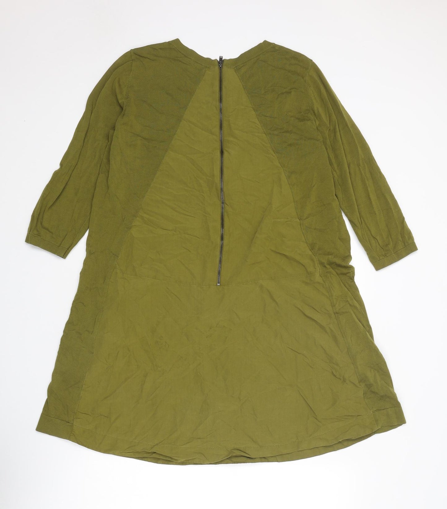 COS Womens Green Cotton Trapeze & Swing Size L Boat Neck Zip