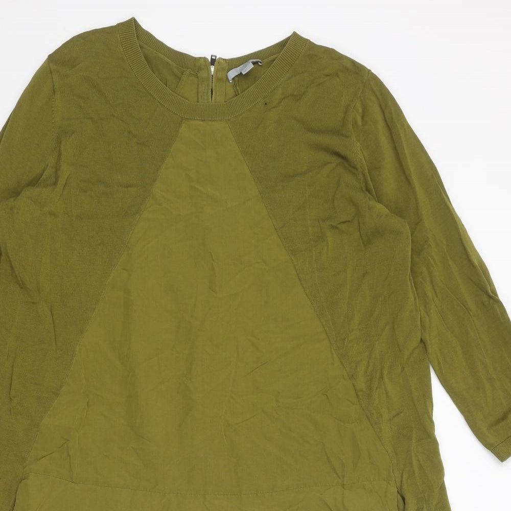 COS Womens Green Cotton Trapeze & Swing Size L Boat Neck Zip