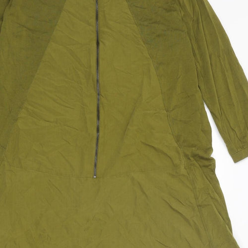 COS Womens Green Cotton Trapeze & Swing Size L Boat Neck Zip