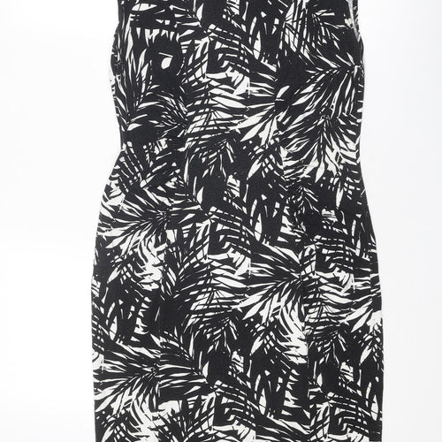 Oasis Womens Black Geometric Viscose Pencil Dress Size M Boat Neck Pullover
