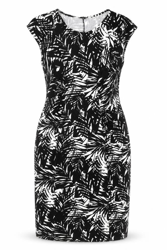 Oasis Womens Black Geometric Viscose Pencil Dress Size M Boat Neck Pullover