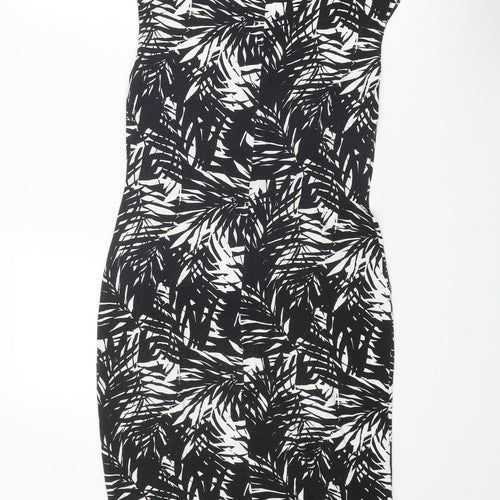 Oasis Womens Black Geometric Viscose Pencil Dress Size M Boat Neck Pullover