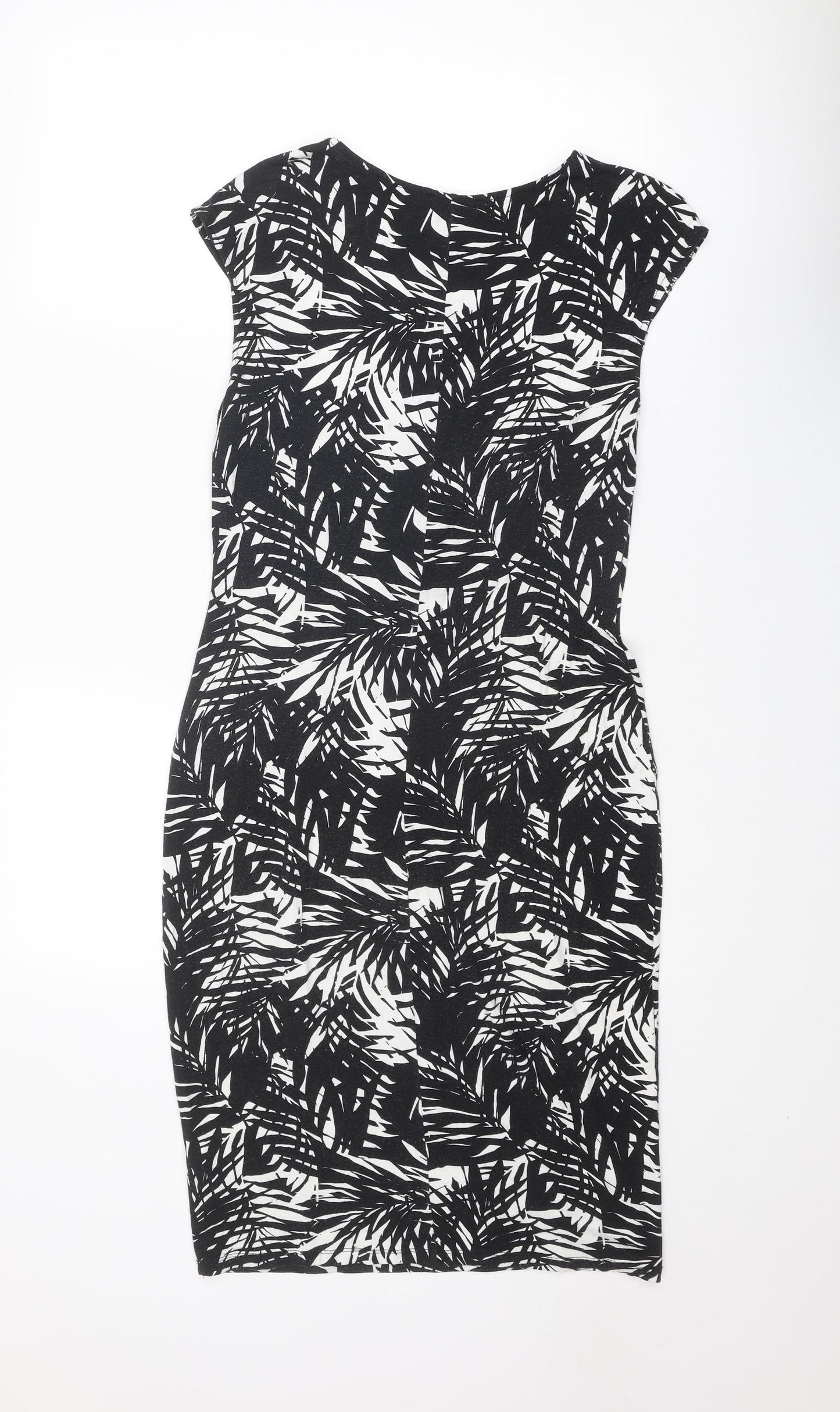 Oasis Womens Black Geometric Viscose Pencil Dress Size M Boat Neck Pullover