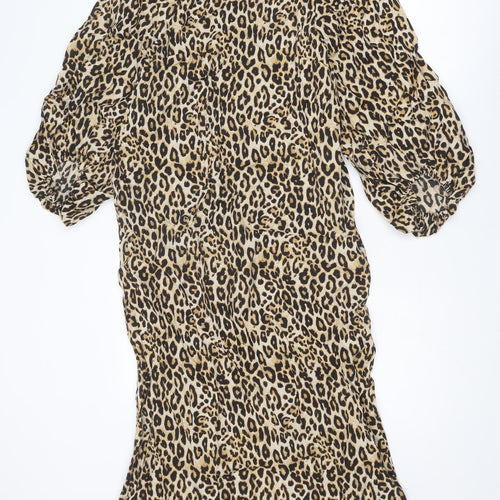 H&M Womens Brown Animal Print Viscose Sheath Size XS Round Neck Button - Leopard Print