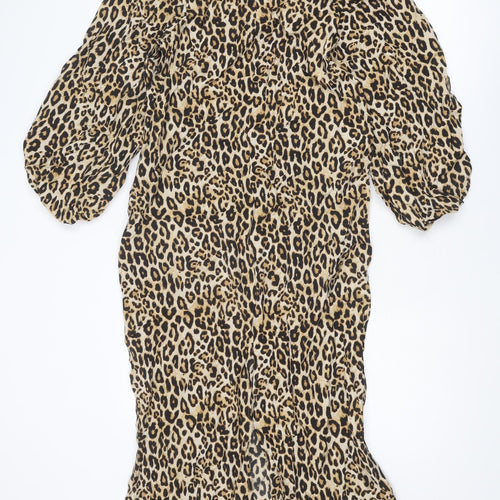 H&M Womens Brown Animal Print Viscose Sheath Size XS Round Neck Button - Leopard Print