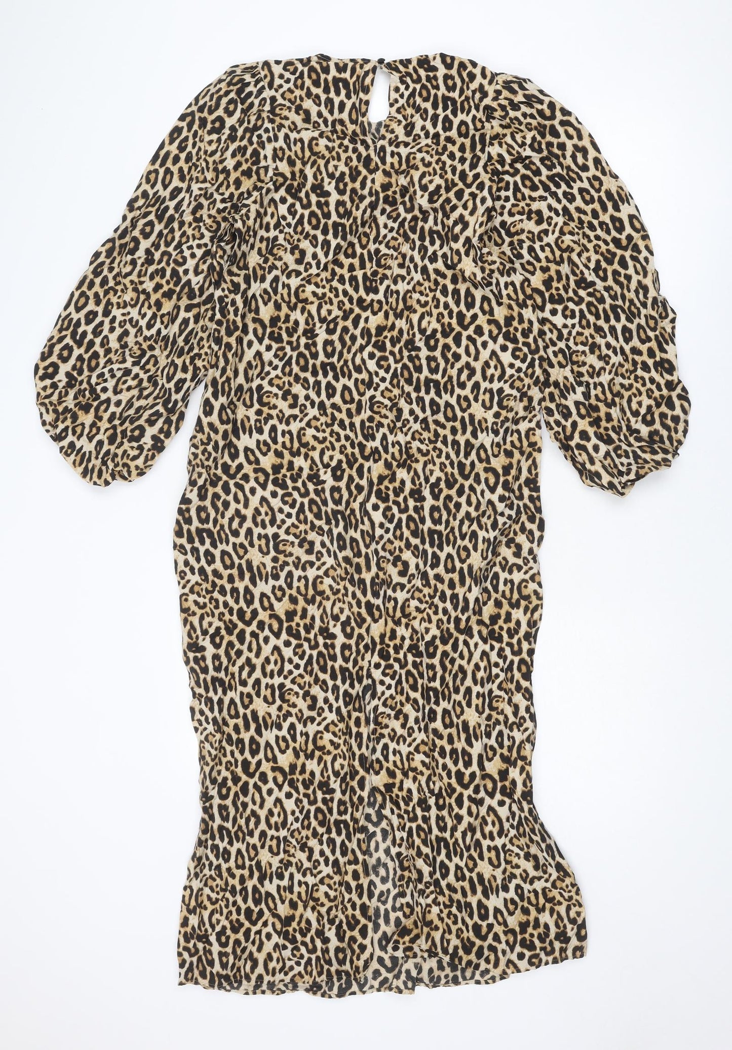 H&M Womens Brown Animal Print Viscose Sheath Size XS Round Neck Button - Leopard Print