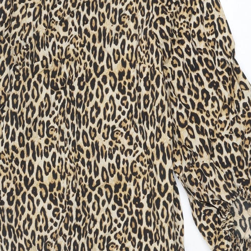 H&M Womens Brown Animal Print Viscose Sheath Size XS Round Neck Button - Leopard Print